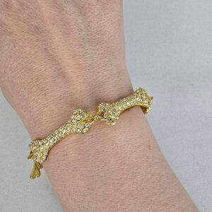 Gold Tone Crystal Dog Bone Link Toggle Bracelet